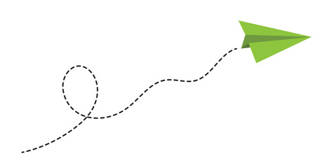 Paper plane with dotted line, Origami paper airplane, Travel symbol, vector illustration. Isolated. Outline. Hand drawn doodle airplane. Black linear paper plane icon eps 10