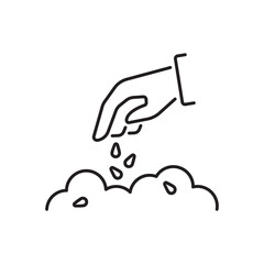 Sowing linear icon. Putting seed in soil. Growing plant. Agricultural process. Gardening season. Organic farming. Thin line illustration. Contour symbol. Vector outline drawing.