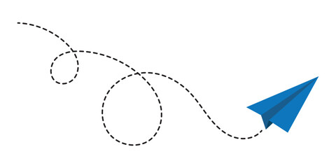 Paper plane with dotted line, Origami paper airplane, Travel symbol, vector illustration. Isolated. Outline. Hand drawn doodle airplane. Black linear paper plane icon eps 10