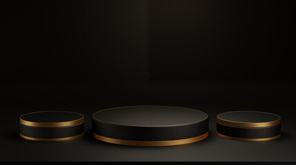 Elegant Podium with glowing circle black podium on black background mockup scene product background concept