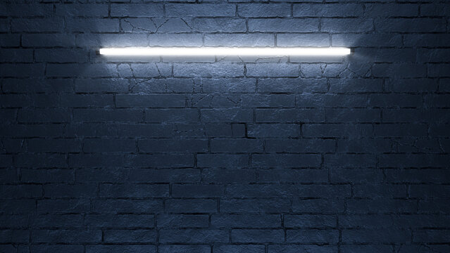 Black brick wall with fluorescent lamp. 3d rendering