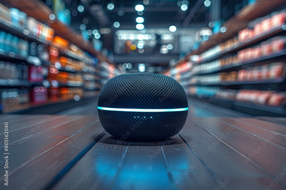Poster a voice commerce feature enabling customers to make purchases using voice commands through smart spe