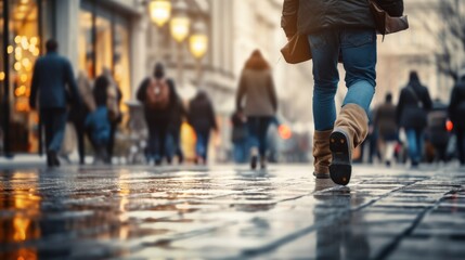 Fototapeta premium Motion blurred people legs crossing the pedestrian