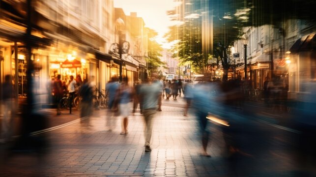 Motion blurred people on street