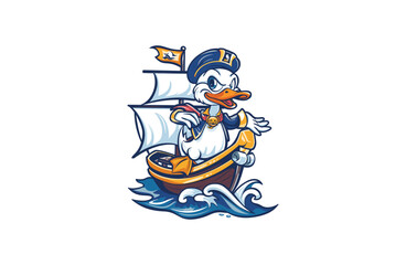 Duck and Sailboat vector illustration flat design logo