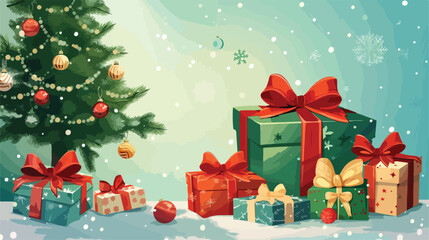Many beautiful gift boxes under Christmas tree Vector