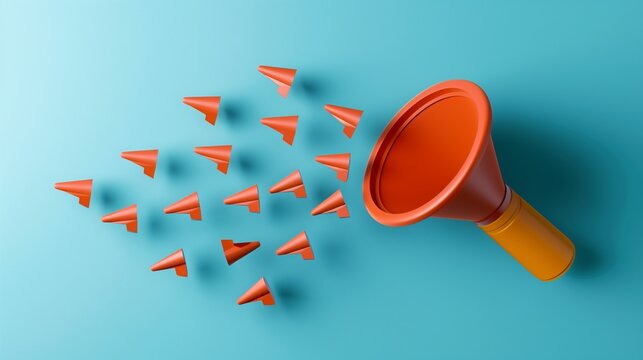 A vibrant graphic illustrating the concept of inbound marketing, featuring icons representing social media platforms and a megaphone for announcements.
