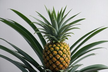 Fototapeta premium A shot of a pineapple plant showcasing the vibrant green leaves and the developing pineapple fruit