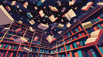 Many flying books in library Vector style vector