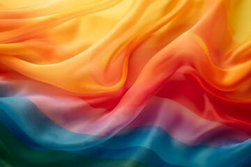 Obraz premium A vibrant photo of flowing fabric in a smooth rainbow gradient, showcasing elegance and color