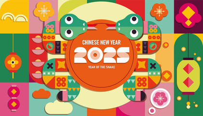 2025 Chinese new year. Set vector backgrounds. Festive gift card templates flat modern design elements. Holiday banners, web poster, flyers and brochures, greeting cards, group bright covers