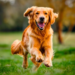 Obraz premium golden retriever is running on the grass