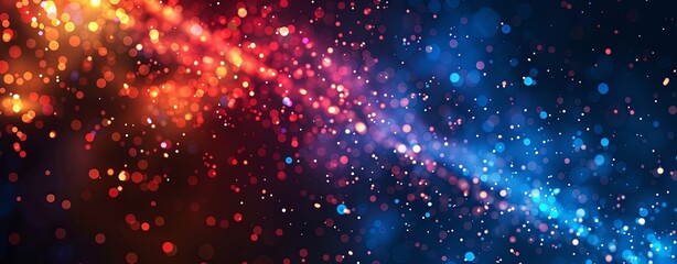 Naklejka premium Abstract digital background with glowing dots and lines, dark blue red orange colors