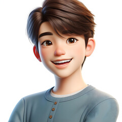 Fototapeta premium Happy Asian cartoon character boy, young man portrait, male, Smile, Happy mood, feeling expression concept, Isolated on a white background