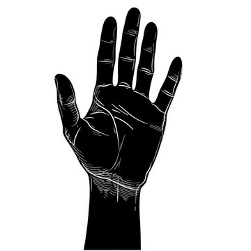recommend clip art: Hand Outline. Black Hand with Lines and Signs Lifted Up for Palm Reading