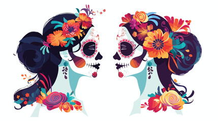 Mexican young women with sugar skull makeup 