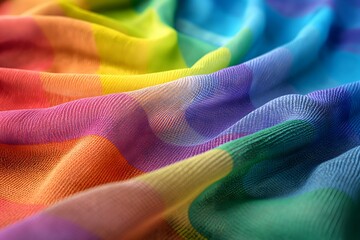 Close-up photo of a textured fabric showcasing a vibrant rainbow color transition