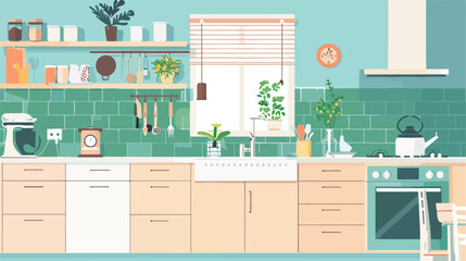 Modern cozy kitchen interior with window flat style Vector