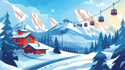 Mountain landscape with ski lift country house mountain