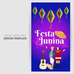Vector illustration of Festa Junina social media feed template