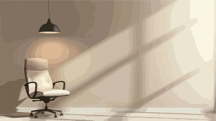 Office chair carpet and hanging lamp near light wall