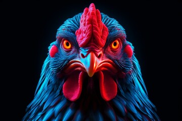 Unconventional Neon chicken bird portrait. Wildlife design. Generate Ai
