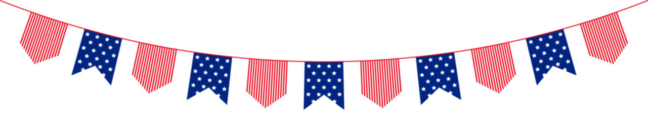 4th of July independence day, hanging bunting flag banner. Garland decoration element.
