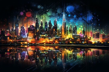 Fototapeta premium Sprawling Neon city cyberpunk skyline. Asia chinese. Generate Ai