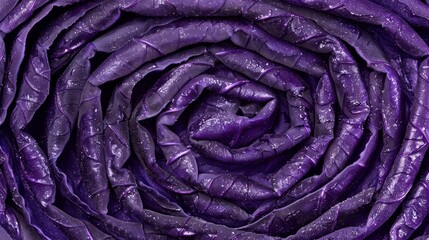   A tight shot of a purple flower, adorned with water droplets on its petals, each one shimmering as if draped in rain