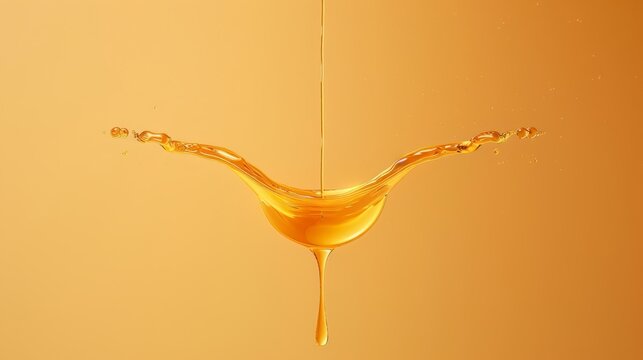   A yellow liquid spattering from a yellow wall into the air, a solitary droplet detaching