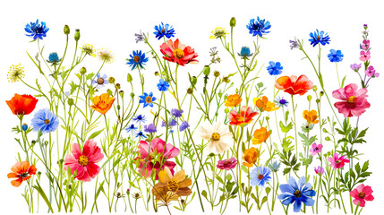 Wildflowers bouquet isolated on white background. Watercolor illustration.