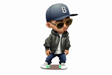 Cartoon Boy in Sunglasses and Baseball Cap