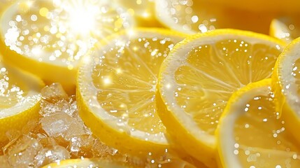   A mound of sliced lemons atop an ice heap dripping with water