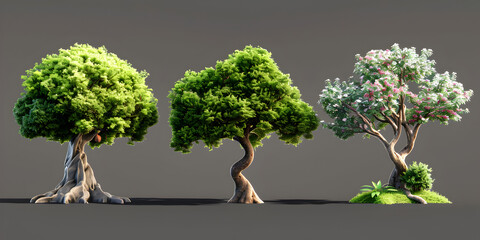 Tree set illustration collection gray background, Free vector tree design and background