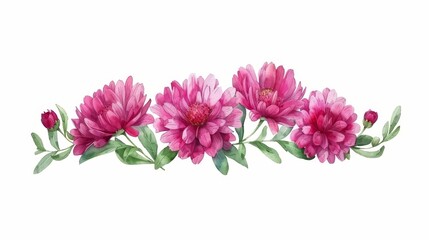   A watercolor painting of pink flowers atop green foliage