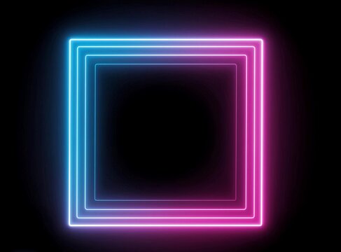 Square rectangle picture frame with two tone neon color motion graphic on isolated black background.