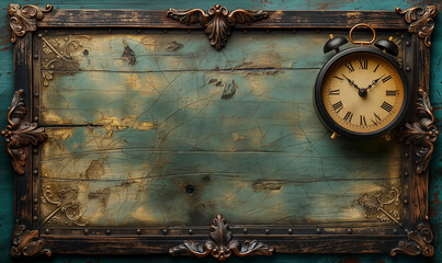 Clock on a vintage background with space for text.