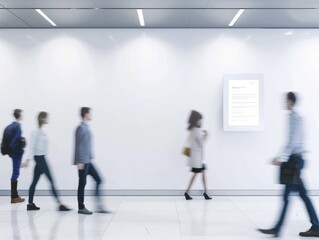 Fototapeta premium High-Tech Health Clinic Corridor with Busy Professionals and Blank Diet Plan Mockup