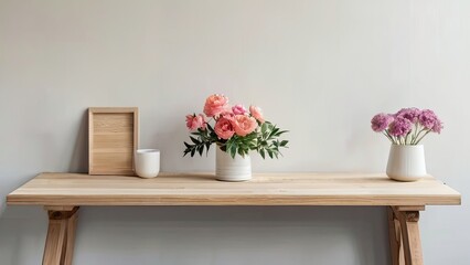 Photograph bouquets flowers vases paper a table