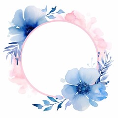 Watercolor Flower Frame With Blue and Pink Flowers