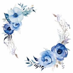 Blue Flower and Leaf Wreath