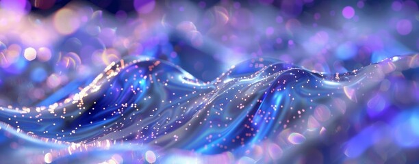 Abstract digital artwork of glittering blue waves under a starry sky, invoking a dreamy and mystical ambiance.