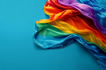 Vibrant multicolored fabric waves on a blue background