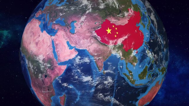 Chinese Landscape: 4K Earth Zoom with Chinese Flag Highlight