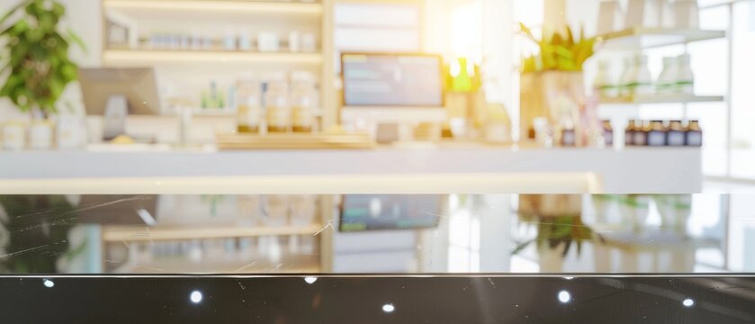 Futuristic Nutrition Lab with Black Glass Table for Product Display—AI and Health Technology
