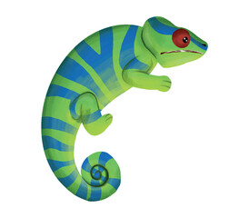 Green Blue Chameleon 3D Flat Illustration Mascot Logo