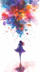 Woman Standing in Front of Colorful Cloud