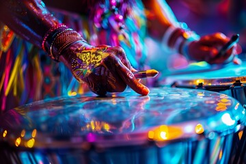 Celebratory Rhythms: Close-Up Capture of Vibrant Steel Drum Performance for Caribbean-American Heritage Month