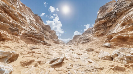 Barren desert landscape with striking rock formations, a testament to the arid beauty of the Negev desert