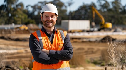 Obraz premium Road and Bridge Construction worker